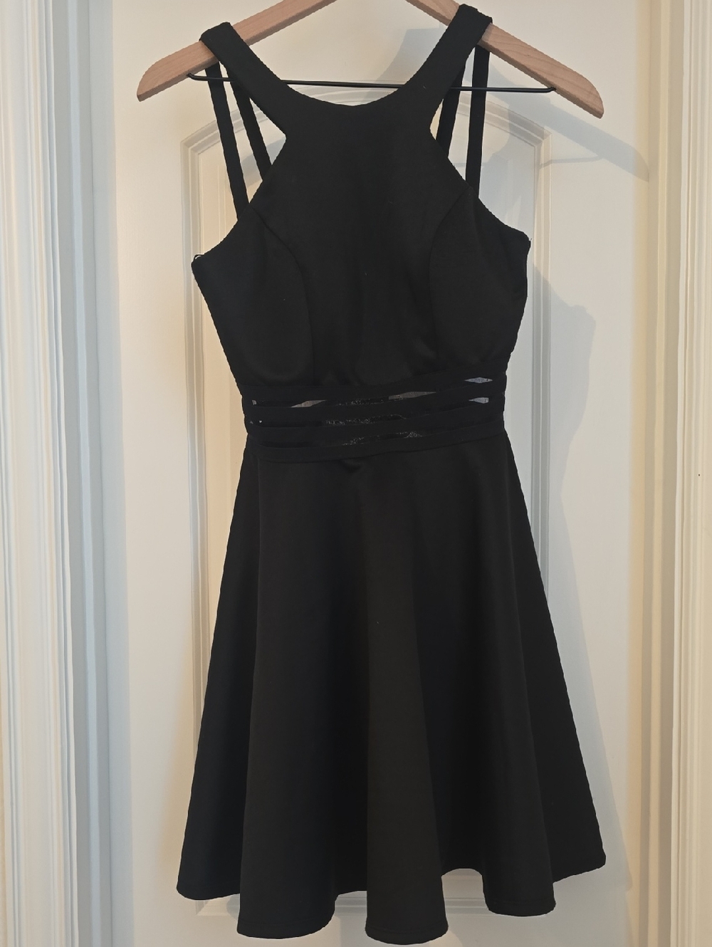 Black Cutout Waist A-Line Dress